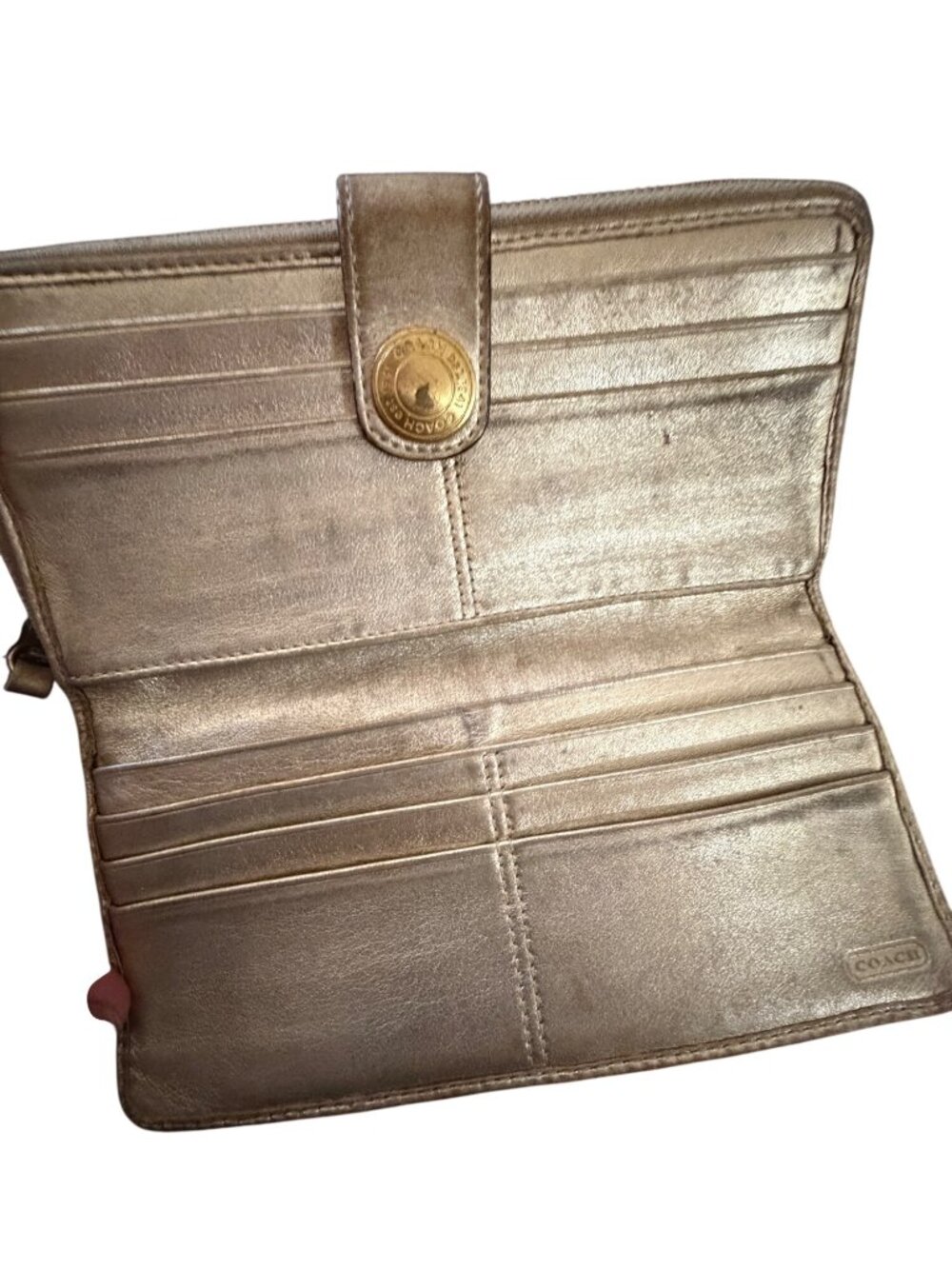 Coach Signature Canvas & Leather Accordion Wallet With Snap Closure - Picture 7 of 9